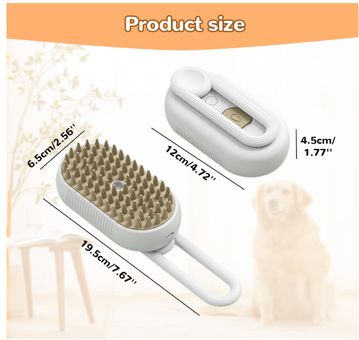 Cepillo de vapor para mascotas y peine para eliminar el pelo.