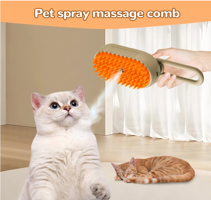 Cepillo de vapor para mascotas y peine para eliminar el pelo.