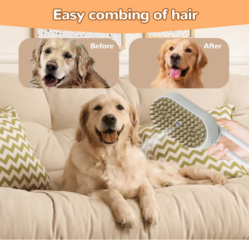 Cepillo de vapor para mascotas y peine para eliminar el pelo.