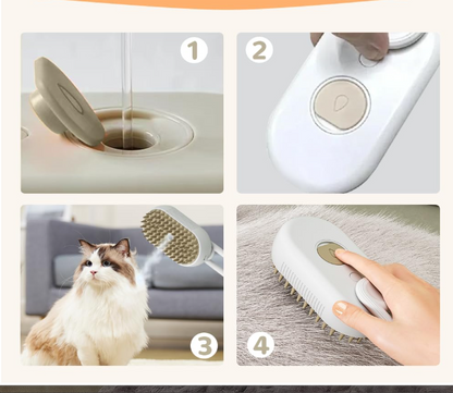 Cepillo de vapor para mascotas y peine para eliminar el pelo.